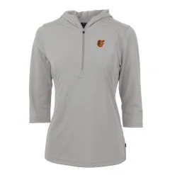 Women's Baltimore Orioles Cutter & Buck Gray Virtue Eco Pique 3/4 Sleeve Half-Zip Pullover Hoodie