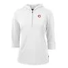 Women's Cincinnati Reds Cutter & Buck White Virtue Eco Pique 3/4 Sleeve Half-Zip Pullover Hoodie