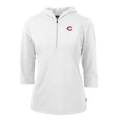 Women's Cincinnati Reds Cutter & Buck White Virtue Eco Pique 3/4 Sleeve Half-Zip Pullover Hoodie