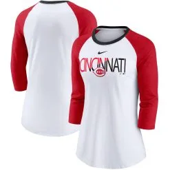 Women's Cincinnati Reds Nike White/Heathered Red Color Split Tri-Blend 3/4-Sleeve Raglan T-Shirt