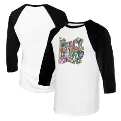 Women's Atlanta Braves Tiny Turnip White/Black Peace Love Baseball 3/4-Sleeve Raglan T-Shirt