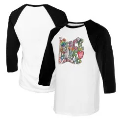 Women's Cincinnati Reds Tiny Turnip White/Black Peace Love Baseball 3/4-Sleeve Raglan T-Shirt
