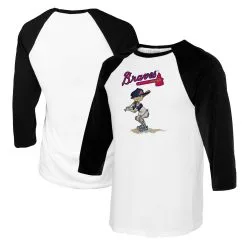 Women's Atlanta Braves Tiny Turnip White/Black Slugger 3/4-Sleeve Raglan T-Shirt