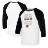 Women's Baltimore Orioles Tiny Turnip White/Black Stacked 3/4-Sleeve Raglan T-Shirt