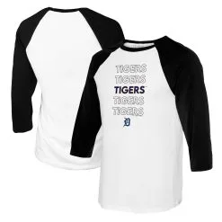 Women's Detroit Tigers Tiny Turnip White/Black Stacked 3/4-Sleeve Raglan T-Shirt