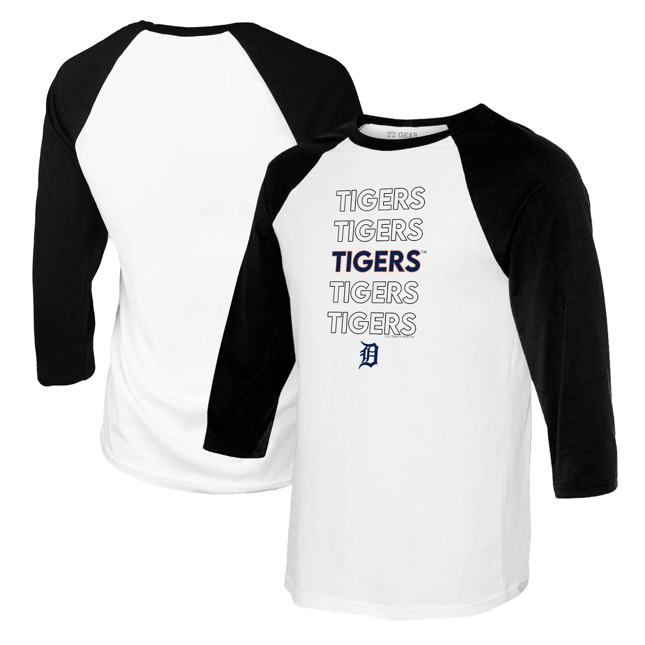Women's Detroit Tigers Tiny Turnip White/Black Stacked 3/4-Sleeve Raglan T-Shirt