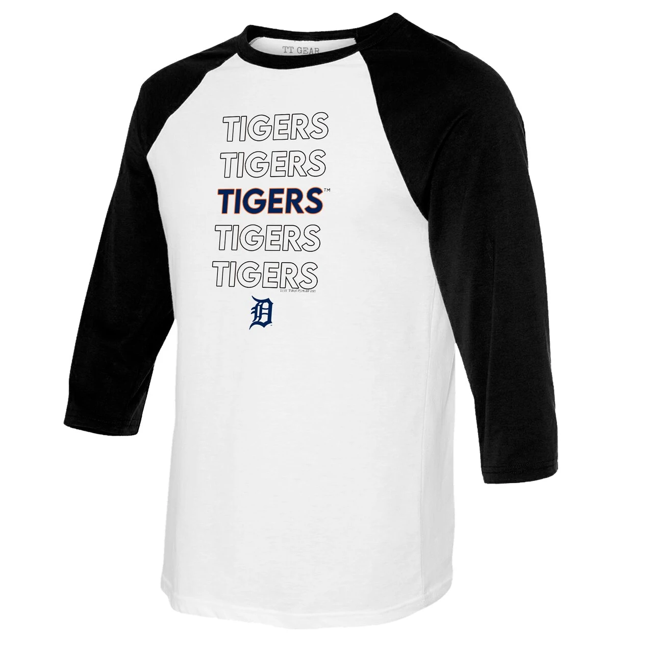 Women's Detroit Tigers Tiny Turnip White/Black Stacked 3/4-Sleeve Raglan T-Shirt - Image 2