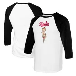 Women's Cincinnati Reds Tiny Turnip White/Black Triple Scoop 3/4-Sleeve Raglan T-Shirt