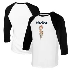 Women's Miami Marlins Tiny Turnip White/Black Triple Scoop 3/4-Sleeve Raglan T-Shirt