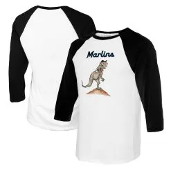 Women's Miami Marlins Tiny Turnip White/Black TT Rex 3/4-Sleeve Raglan T-Shirt