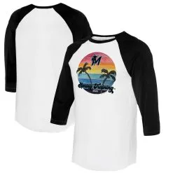 Women's Miami Marlins Tiny Turnip White/Black 2023 Spring Training 3/4-Sleeve Raglan T-Shirt