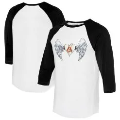 Women's Baltimore Orioles Tiny Turnip White/Black Angel Wings 3/4-Sleeve Raglan T-Shirt