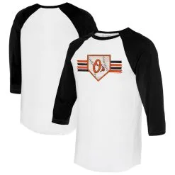 Women's Baltimore Orioles Tiny Turnip White/Black Base Stripe 3/4-Sleeve Raglan T-Shirt