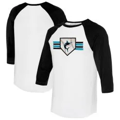 Women's Miami Marlins Tiny Turnip White/Black Base Stripe 3/4-Sleeve Raglan T-Shirt