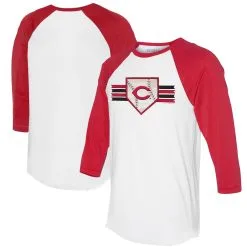 Women's Cincinnati Reds Tiny Turnip White/Red Base Stripe 3/4-Sleeve Raglan T-Shirt