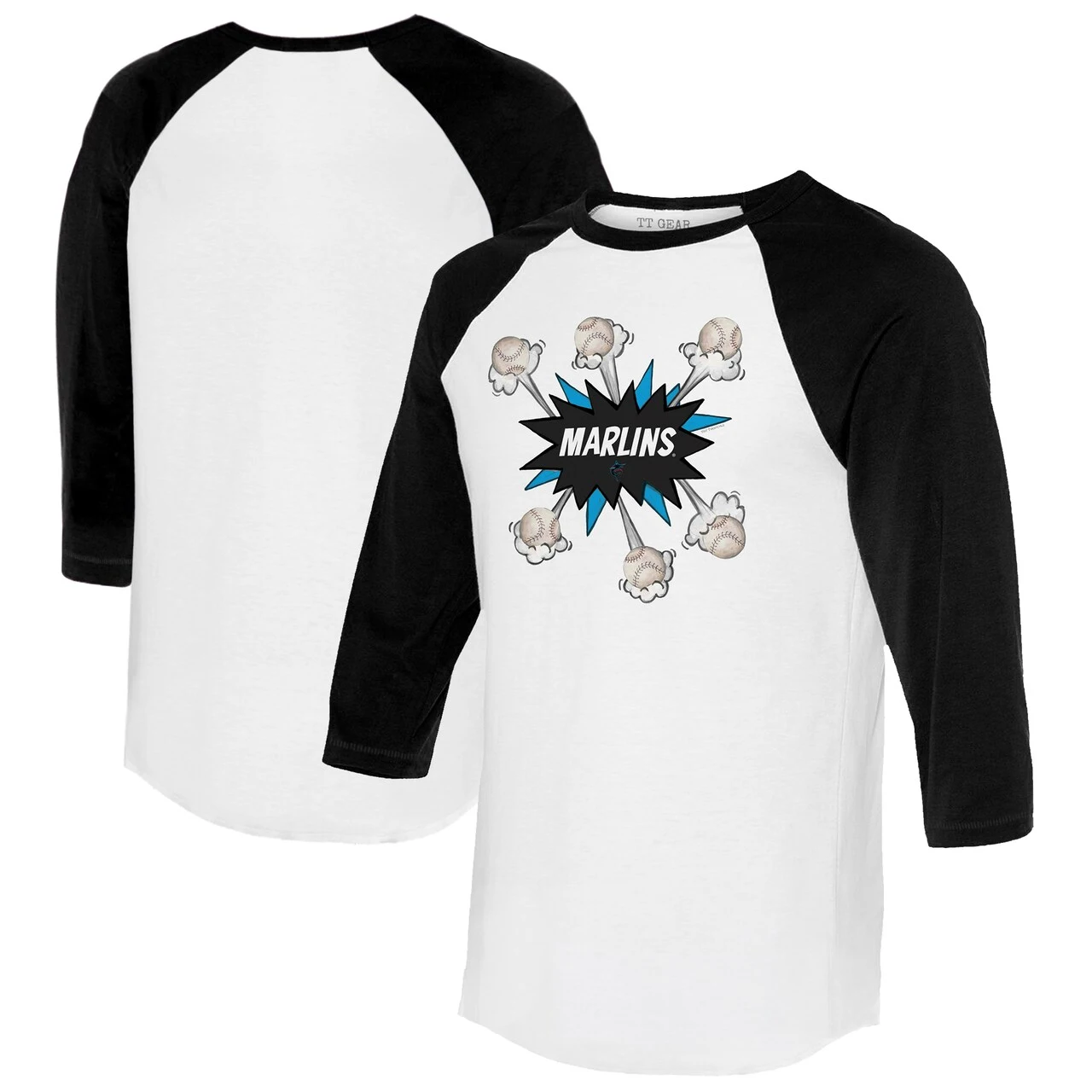 Women's Miami Marlins Tiny Turnip White/Black Baseball Pow 3/4-Sleeve Raglan T-Shirt