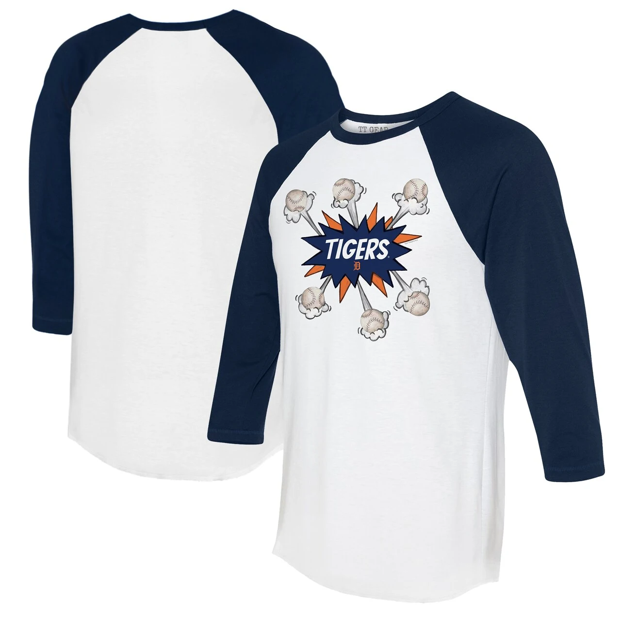 Women's Detroit Tigers Tiny Turnip White/Navy Baseball Pow 3/4-Sleeve Raglan T-Shirt