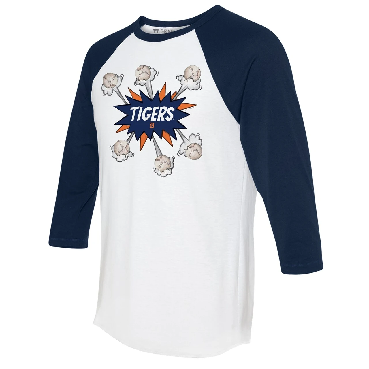 Women's Detroit Tigers Tiny Turnip White/Navy Baseball Pow 3/4-Sleeve Raglan T-Shirt - Image 2