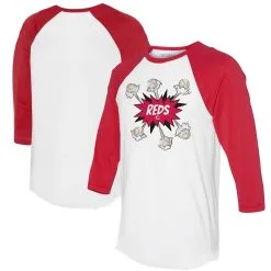 Women's Cincinnati Reds Tiny Turnip White/Red Baseball Pow 3/4-Sleeve Raglan T-Shirt