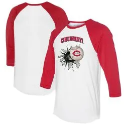 Women's Cincinnati Reds Tiny Turnip White/Red Baseball Tear 3/4-Sleeve Raglan T-Shirt