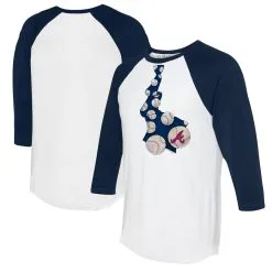 Women's Atlanta Braves Tiny Turnip White/Navy Baseball Tie 3/4-Sleeve Raglan T-Shirt