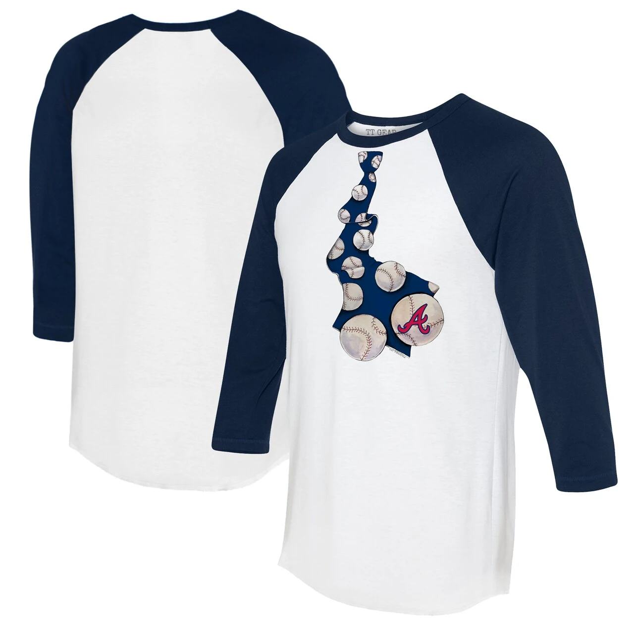 Women's Atlanta Braves Tiny Turnip White/Navy Baseball Tie 3/4-Sleeve Raglan T-Shirt