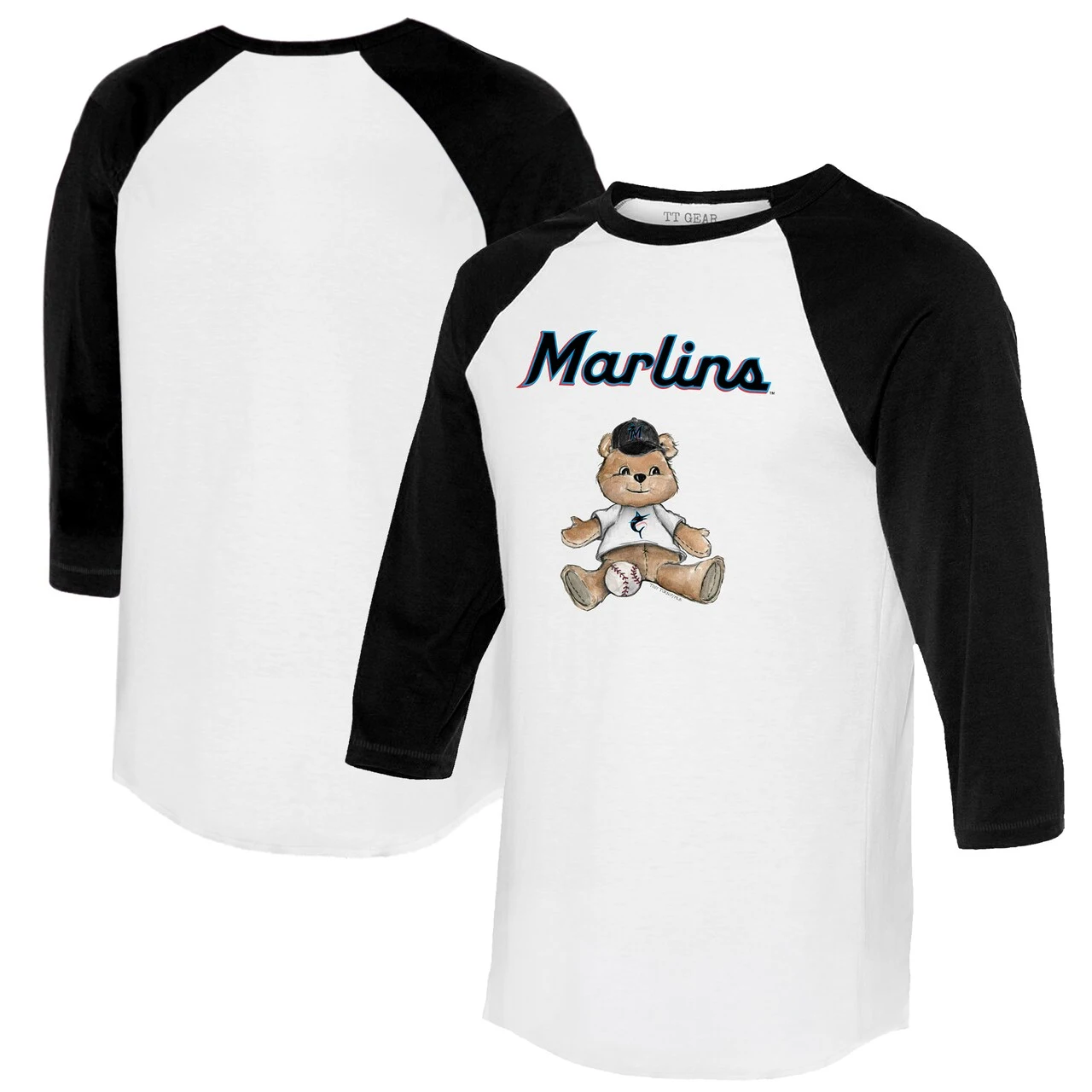 Women's Miami Marlins Tiny Turnip White/Black Teddy Boy 3/4-Sleeve Raglan T-Shirt