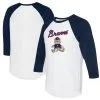 Women's Atlanta Braves Tiny Turnip White/Navy Teddy Boy 3/4-Sleeve Raglan T-Shirt