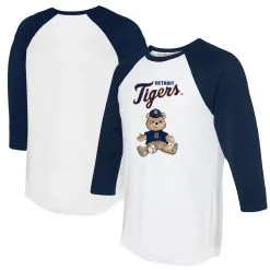 Women's Detroit Tigers Tiny Turnip White/Navy Teddy Boy 3/4-Sleeve Raglan T-Shirt