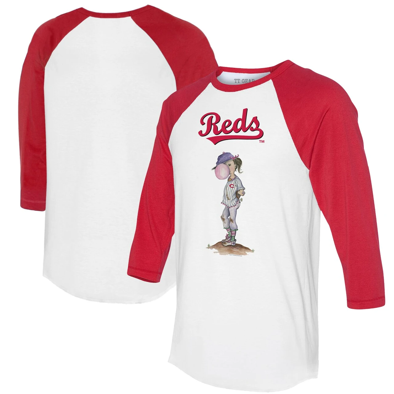 Women's Cincinnati Reds Tiny Turnip White/Red Bubbles 3/4-Sleeve Raglan T-Shirt