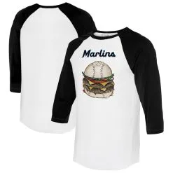 Women's Miami Marlins Tiny Turnip White/Black Burger 3/4-Sleeve Raglan T-Shirt