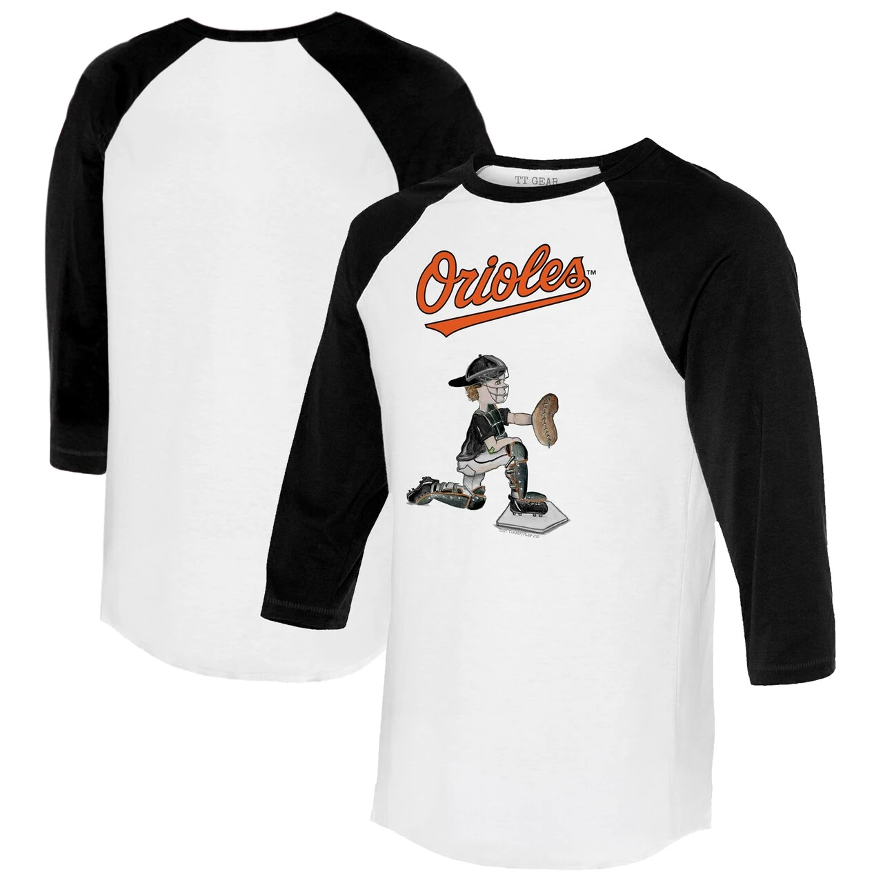 Women's Baltimore Orioles Tiny Turnip White/Black Caleb 3/4-Sleeve Raglan T-Shirt