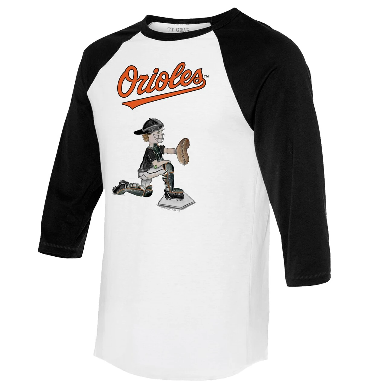 Women's Baltimore Orioles Tiny Turnip White/Black Caleb 3/4-Sleeve Raglan T-Shirt - Image 2