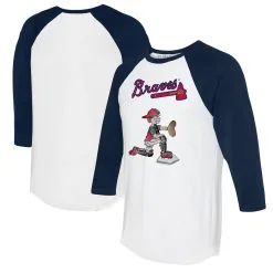 Women's Atlanta Braves Tiny Turnip White/Navy Caleb 3/4-Sleeve Raglan T-Shirt