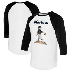 Women's Miami Marlins Tiny Turnip White/Black Clemente 3/4-Sleeve Raglan T-Shirt