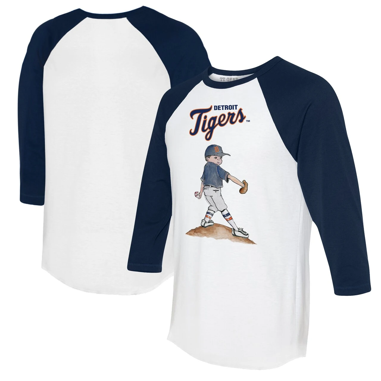 Women's Detroit Tigers Tiny Turnip White/Navy Clemente 3/4-Sleeve Raglan T-Shirt