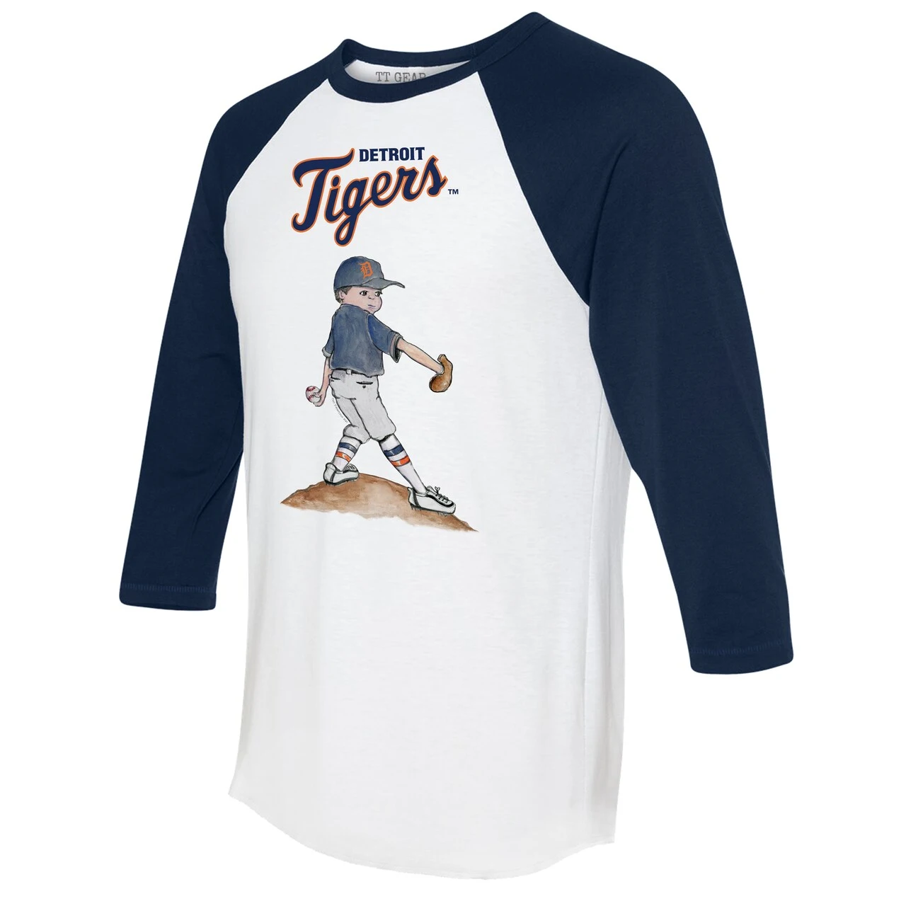 Women's Detroit Tigers Tiny Turnip White/Navy Clemente 3/4-Sleeve Raglan T-Shirt - Image 2