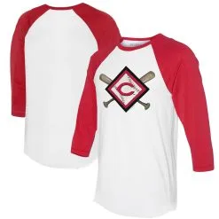 Women's Cincinnati Reds Tiny Turnip White/Red Diamond Cross Bats 3/4-Sleeve Raglan T-Shirt