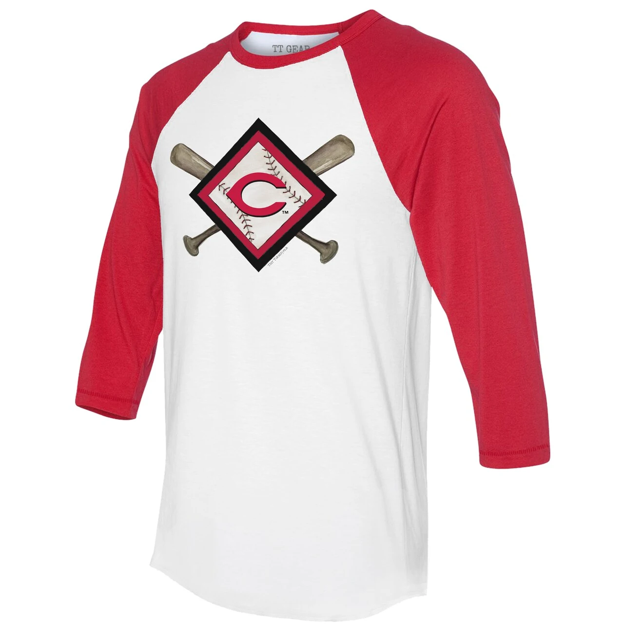Women's Cincinnati Reds Tiny Turnip White/Red Diamond Cross Bats 3/4-Sleeve Raglan T-Shirt - Image 2