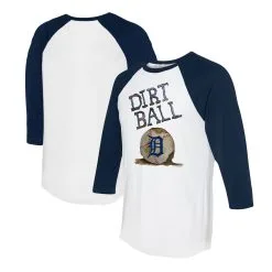Women's Detroit Tigers Tiny Turnip White/Navy Dirt Ball 3/4-Sleeve Raglan T-Shirt