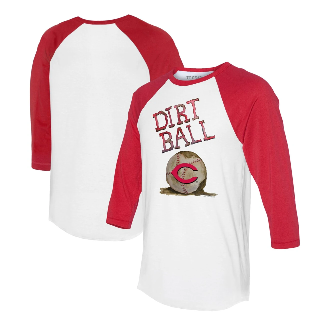 Women's Cincinnati Reds Tiny Turnip White/Red Dirt Ball 3/4-Sleeve Raglan T-Shirt