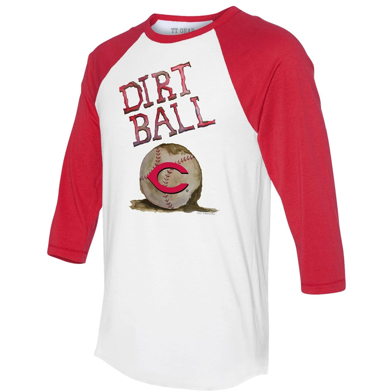 Women's Cincinnati Reds Tiny Turnip White/Red Dirt Ball 3/4-Sleeve Raglan T-Shirt - Image 2