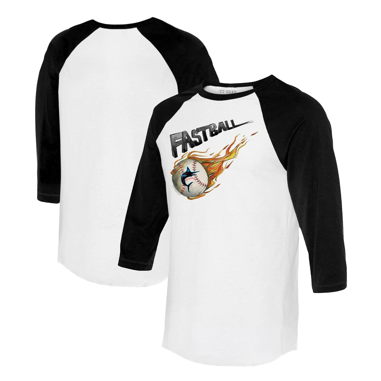 Women's Miami Marlins Tiny Turnip White/Black Fastball 3/4-Sleeve Raglan T-Shirt