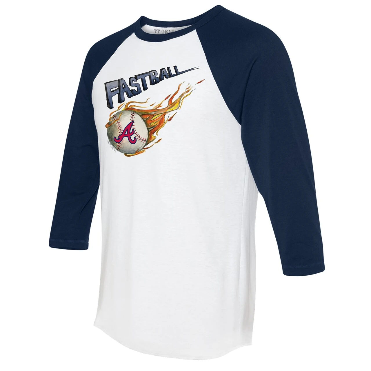 Women's Atlanta Braves Tiny Turnip White/Navy Fastball 3/4-Sleeve Raglan T-Shirt - Image 2