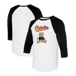 Women's Baltimore Orioles Tiny Turnip White/Black Girl Teddy 3/4-Sleeve Raglan T-Shirt
