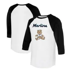 Women's Miami Marlins Tiny Turnip White/Black Girl Teddy 3/4-Sleeve Raglan T-Shirt