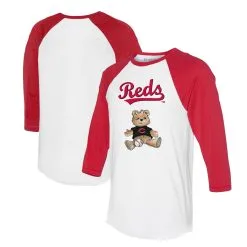Women's Cincinnati Reds Tiny Turnip White/Red Girl Teddy 3/4-Sleeve Raglan T-Shirt