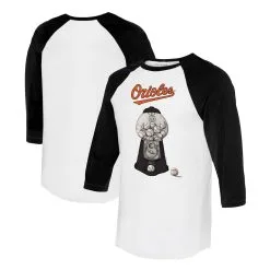 Women's Baltimore Orioles Tiny Turnip White/Black Gumball Machine 3/4-Sleeve Raglan T-Shirt