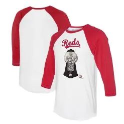 Women's Cincinnati Reds Tiny Turnip White/Red Gumball Machine 3/4-Sleeve Raglan T-Shirt