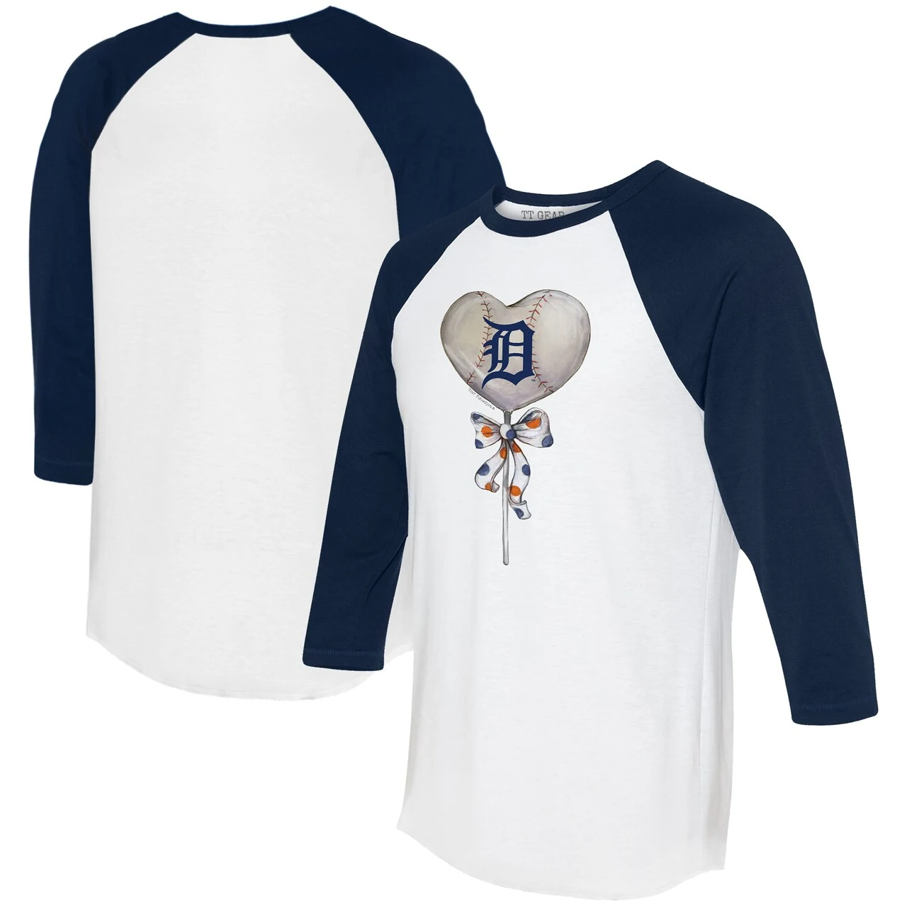 Women's Detroit Tigers Tiny Turnip White/Navy Heart Lolly 3/4-Sleeve Raglan T-Shirt